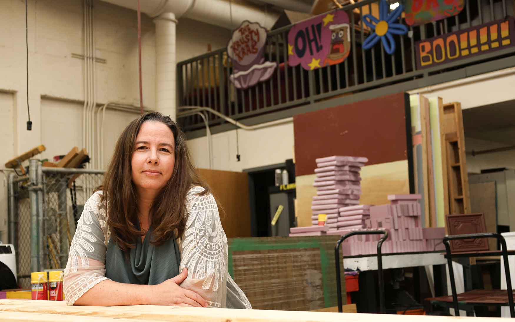 Liz Freese in the scene shop at the Central Campus.